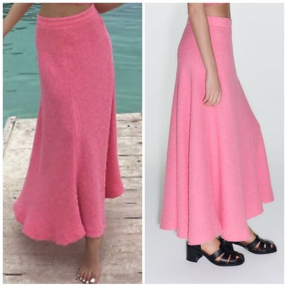 Zara Textured Barbie Pink Long Skirt New - Picture 1 of 10